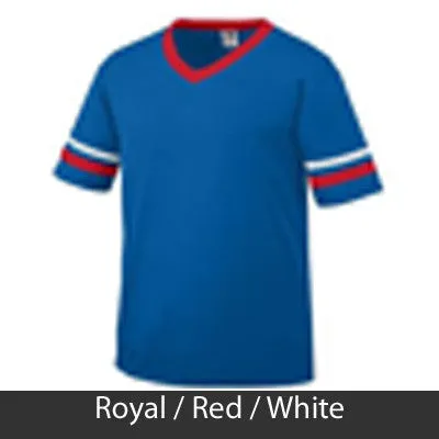 Alpha Gamma Delta V-Neck Jersey with Striped Sleeves - 360 - TWILL