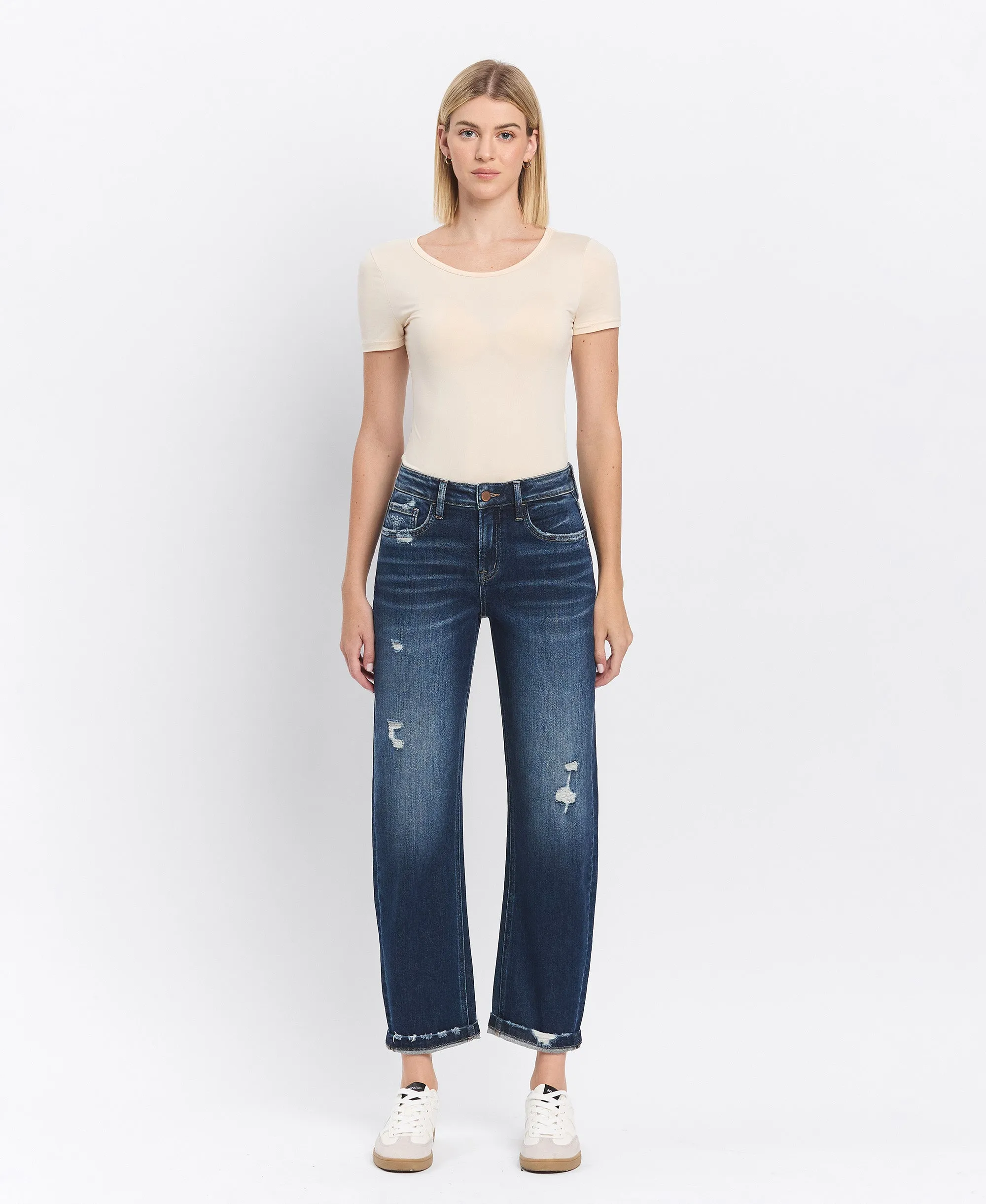Glaucous - High Rise Cuffed Barrel Jeans