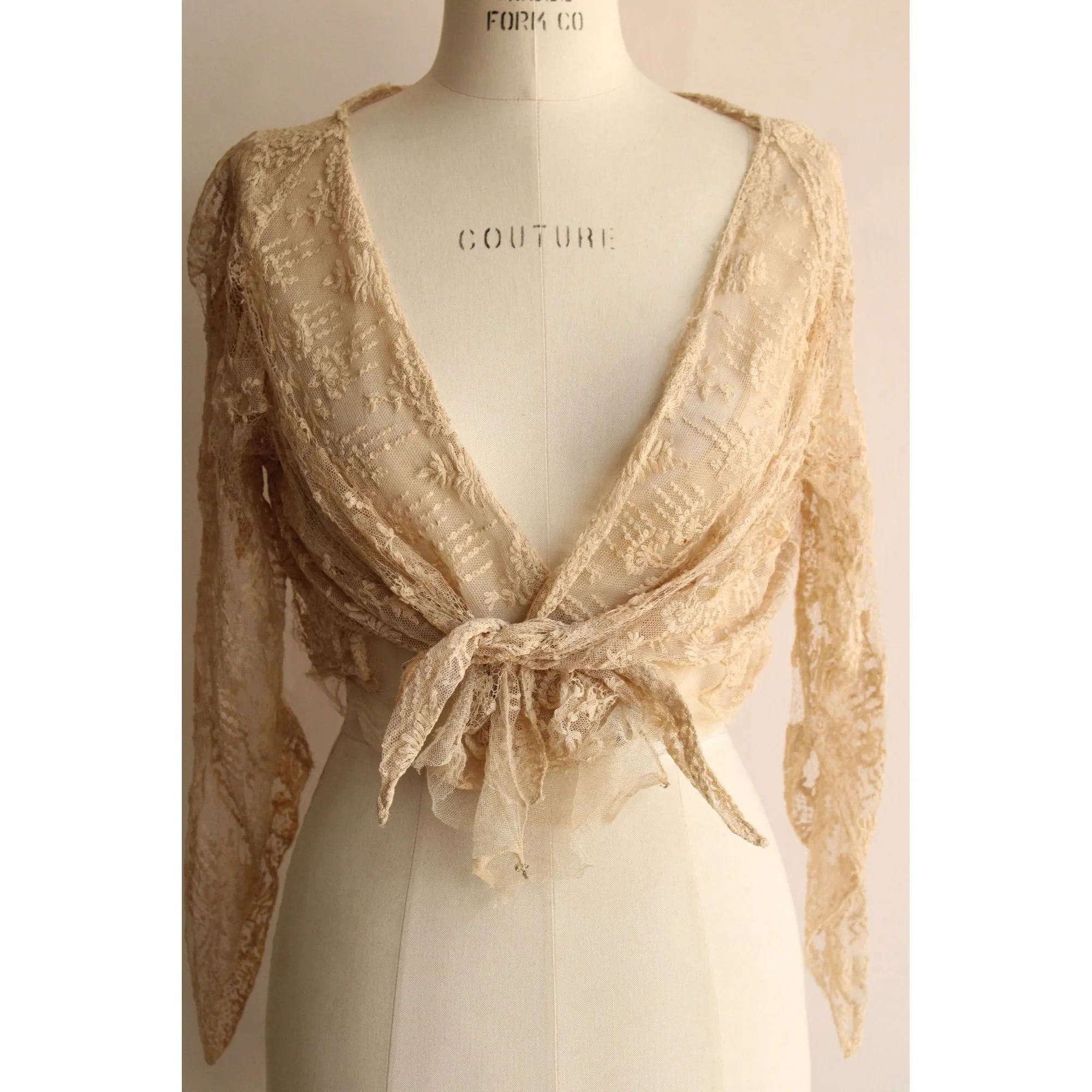 Vintage 1910s Ivory Silk Lace Top
